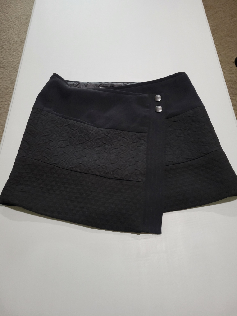 CAbi Black Textured Panel Wrap Mini Skirt